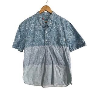 Chubbies‎ Shirt Men's Shirt  XL Button Down Polo S/S Print Ombre Turquoise White